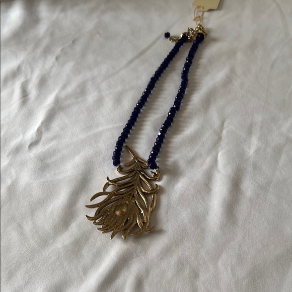 Artistic Blue and Gold Statement Necklace with Sculptural Design - Picture 8 of 8